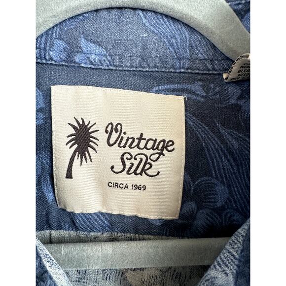 Vintage Silk Circa 1969 Button Down Men's XL Blue Short Sleeve Hawaiian Linen - Picture 3 of 11